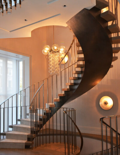 bespoke wooden and cast iron centre staircase